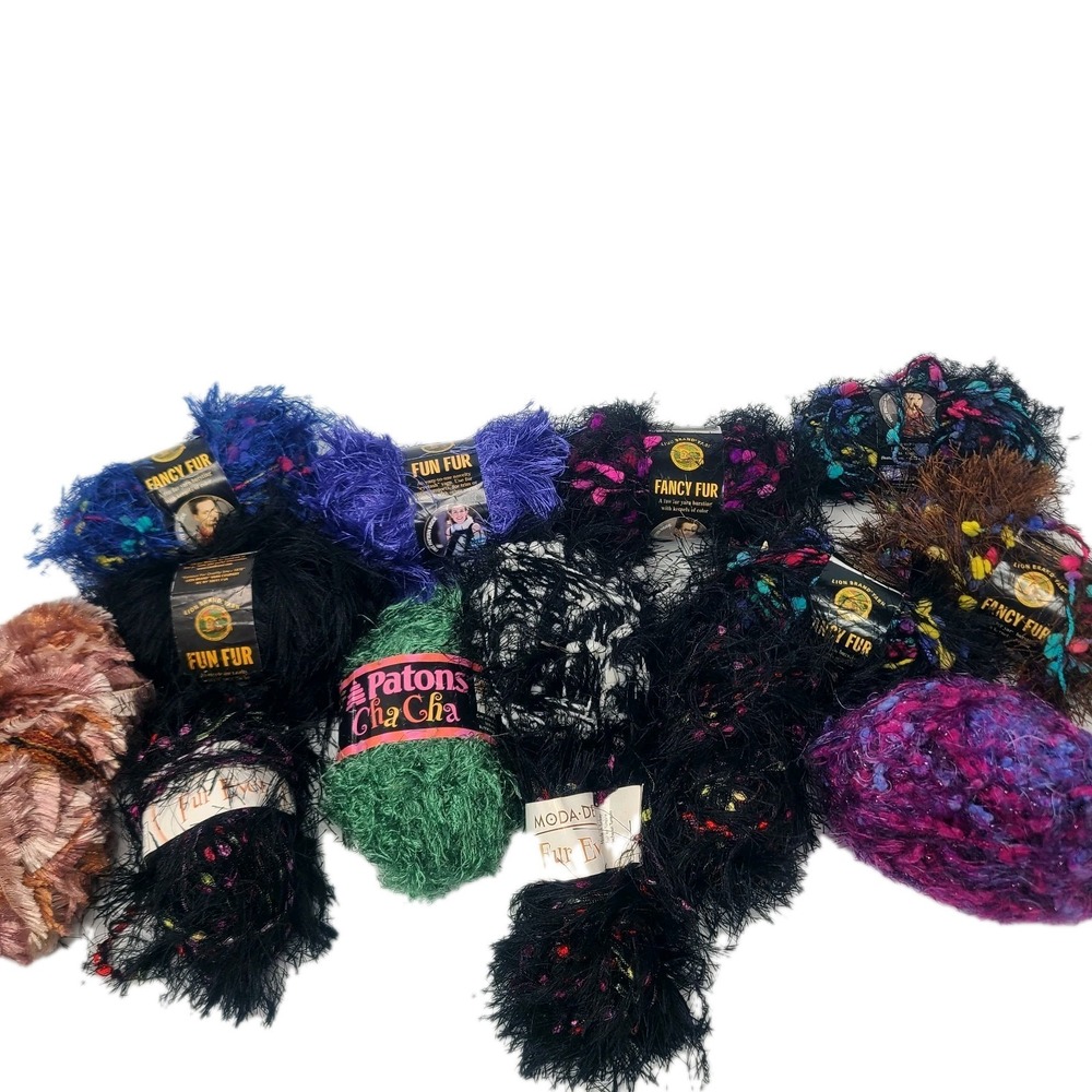 Lot Of 14 Lion Brand Moda Patons Fancy Fun Fur Yarn Lot Various Colors